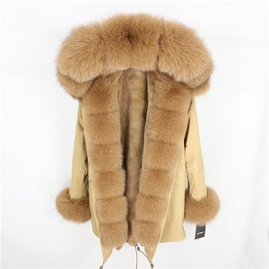 OFTBUY 2019 fashion winter jacket women real fur coat natural real fox fur collar loose long parkas big fur outerwear Detachable