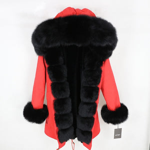 OFTBUY 2019 fashion winter jacket women real fur coat natural real fox fur collar loose long parkas big fur outerwear Detachable