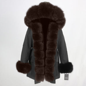 OFTBUY 2019 fashion winter jacket women real fur coat natural real fox fur collar loose long parkas big fur outerwear Detachable