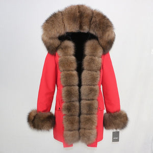 OFTBUY 2019 fashion winter jacket women real fur coat natural real fox fur collar loose long parkas big fur outerwear Detachable