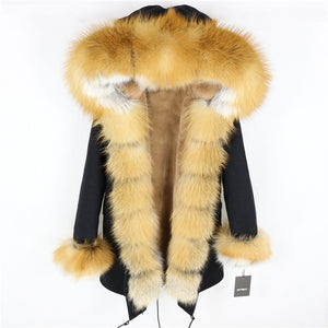 OFTBUY 2019 fashion winter jacket women real fur coat natural real fox fur collar loose long parkas big fur outerwear Detachable