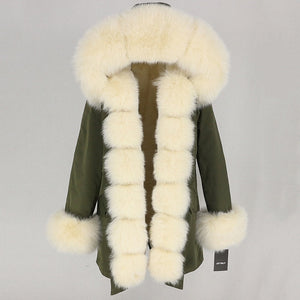 OFTBUY 2019 fashion winter jacket women real fur coat natural real fox fur collar loose long parkas big fur outerwear Detachable