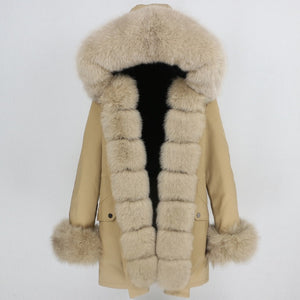 OFTBUY 2019 fashion winter jacket women real fur coat natural real fox fur collar loose long parkas big fur outerwear Detachable