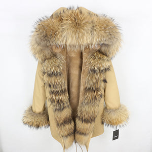 OFTBUY 2019 fashion winter jacket women real fur coat natural real fox fur collar loose long parkas big fur outerwear Detachable