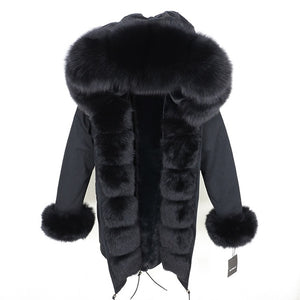 OFTBUY 2019 fashion winter jacket women real fur coat natural real fox fur collar loose long parkas big fur outerwear Detachable