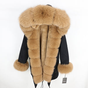 OFTBUY 2019 fashion winter jacket women real fur coat natural real fox fur collar loose long parkas big fur outerwear Detachable