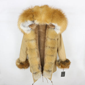 OFTBUY 2019 fashion winter jacket women real fur coat natural real fox fur collar loose long parkas big fur outerwear Detachable