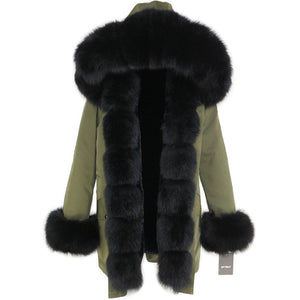 OFTBUY 2019 fashion winter jacket women real fur coat natural real fox fur collar loose long parkas big fur outerwear Detachable