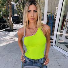 Load image into Gallery viewer, Dulzura neon one shoulder 2019 summer women bodysuit sexy streetwear romper festival party clothes sleeveless slim fit body