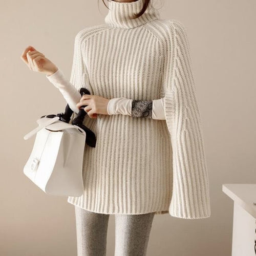 Oversize Sweater Fashion Cloak Winter Women Batwing Knitted Ladies Turtleneck Sexy Plus Size Fall Loose  Autumn Europe America