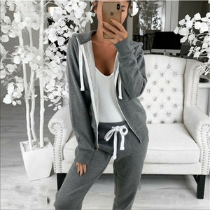 Hot Sell Well 2Pcs Women Tracksuits Long Sleeves Zipper Up Hooded Hoodies Sweatshirt Top Jogging Pants Outfit Set Casual New