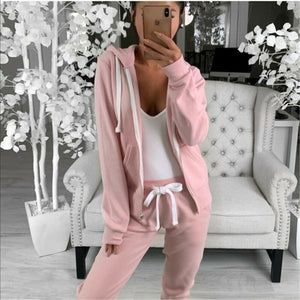 Hot Sell Well 2Pcs Women Tracksuits Long Sleeves Zipper Up Hooded Hoodies Sweatshirt Top Jogging Pants Outfit Set Casual New