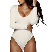 Load image into Gallery viewer, Spring Red Bodycon Black White Bodysuit Sexy Women Rompers Club V-neck Skinny Long Sleeve Jumpsuit Body Suit Tops Overalls M0075