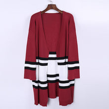 Load image into Gallery viewer, Women Casual Contrast Color Striped Patchwork Sweater Elegant Long Sleeve Loose Knitted Coat 2019 Autumn Winter Sweater Outwear